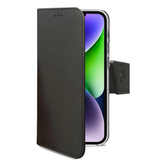 WALLY - Custodia a libro in pelle sintetica con chiusura flap magnetico, slot per carte e funzione stand colore nero compatibile con Apple iPhone 14 Plus