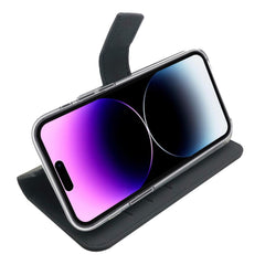 WALLY - Custodia a libro in pelle sintetica con chiusura flap magnetico, slot per carte e funzione stand colore nero compatibile con Apple iPhone 14 Pro Max