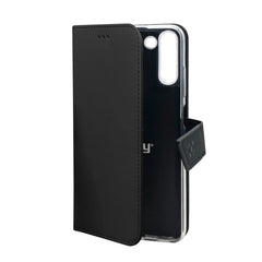 WALLY - Custodia a libro in pelle sintetica con chiusura flap magnetico, slot per carte e funzione stand colore nero compatibile con Samsung Galaxy S23+ 5G
