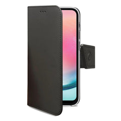WALLY - Custodia a libro in pelle sintetica con chiusura flap magnetico, slot per carte e funzione stand colore nero compatibile con Samsung Galaxy A24 4G