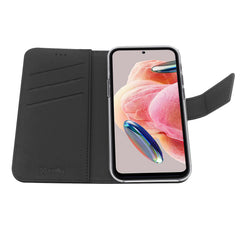 WALLY - Custodia a libro in pelle sintetica con chiusura flap magnetico, slot per carte e funzione stand colore nero compatibile con Xiaomi Redmi Note 12 4G