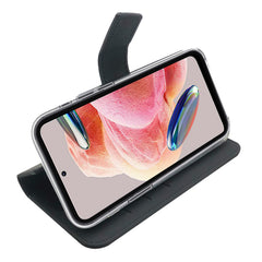 WALLY - Custodia a libro in pelle sintetica con chiusura flap magnetico, slot per carte e funzione stand colore nero compatibile con Xiaomi Redmi Note 12 4G