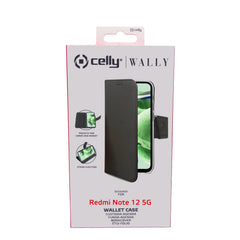 WALLY - Custodia a libro in pelle sintetica con chiusura flap magnetico, slot per carte e funzione stand colore nero compatibile con Xiaomi Redmi Note 12 5G/ Poco X5 5G