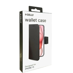 WALLY - Custodia a libro in pelle sintetica con chiusura flap magnetico, slot per carte e funzione stand colore nero compatibile con Apple iPhone 15 [IPHONE 15 CASES]