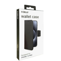 WALLY - Custodia a libro in pelle sintetica con chiusura flap magnetico, slot per carte e funzione stand colore nero compatibile con Apple iPhone 15 Pro [IPHONE 15 CASES]