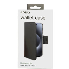 WALLY - Custodia a libro in pelle sintetica con chiusura flap magnetico, slot per carte e funzione stand colore nero compatibile con Apple iPhone 15 Pro [IPHONE 15 CASES]