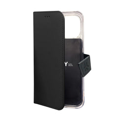 WALLY - Custodia a libro in pelle sintetica con chiusura flap magnetico, slot per carte e funzione stand colore nero compatibile con Apple iPhone 15 Pro [IPHONE 15 CASES]