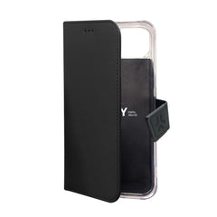 WALLY - Custodia a libro in pelle sintetica con chiusura flap magnetico, slot per carte e funzione stand colore nero compatibile con Apple iPhone 15 Plus [IPHONE 15 CASES]