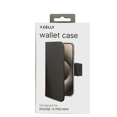 WALLY - Custodia a libro in pelle sintetica con chiusura flap magnetico, slot per carte e funzione stand colore nero compatibile con Apple iPhone 15 Pro Max [IPHONE 15 CASES]