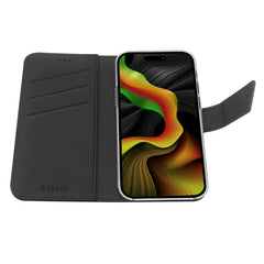 WALLY - Custodia a libro in pelle sintetica con chiusura flap magnetico, slot per carte e funzione stand colore nero compatibile con Apple iPhone 15 Pro Max [IPHONE 15 CASES]