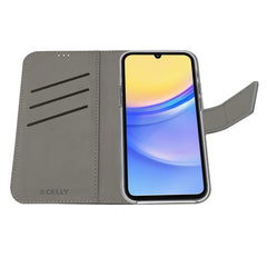 WALLY - Custodia a libro in pelle sintetica con chiusura flap magnetico, slot per carte e funzione stand colore nero compatibile con Samsung Galaxy A15 5G/ Galaxy A15 4G