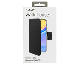 WALLY - Custodia a libro in pelle sintetica con chiusura flap magnetico, slot per carte e funzione stand colore nero compatibile con Samsung Galaxy A15 5G/ Galaxy A15 4G