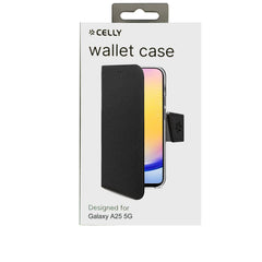 WALLY - Custodia a libro in pelle sintetica con chiusura flap magnetico, slot per carte e funzione stand colore nero compatibile con Samsung Galaxy A25 5G