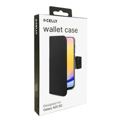 WALLY - Custodia a libro in pelle sintetica con chiusura flap magnetico, slot per carte e funzione stand colore nero compatibile con Samsung Galaxy A25 5G