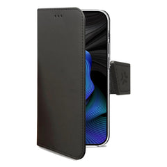 WALLY - Custodia a libro in pelle sintetica con chiusura flap magnetico, slot per carte e funzione stand colore nero compatibile con Samsung Galaxy S23 FE