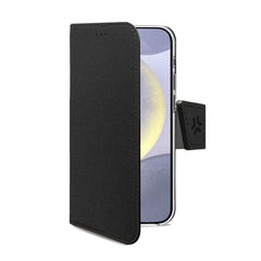 WALLY - Custodia a libro in pelle sintetica con chiusura flap magnetico, slot per carte e funzione stand colore nero compatibile con Samsung Galaxy S24+ 5G