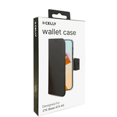 WALLY - Custodia a libro in pelle sintetica con chiusura flap magnetico, slot per carte e funzione stand colore nero compatibile con ZTE Blade A73 4G