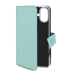 WALLY - Custodia a libro in pelle sintetica con chiusura flap magnetico, slot per carte e funzione stand colore verde compatibile con Apple iPhone 16 [IPHONE 16 CASES]