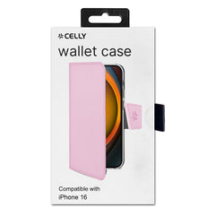 WALLY - Custodia a libro in pelle sintetica con chiusura flap magnetico, slot per carte e funzione stand colore rosa compatibile con Apple iPhone 16 [IPHONE 16 CASES]
