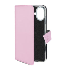 WALLY - Custodia a libro in pelle sintetica con chiusura flap magnetico, slot per carte e funzione stand colore rosa compatibile con Apple iPhone 16 [IPHONE 16 CASES]