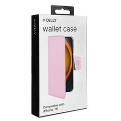 WALLY - Custodia a libro in pelle sintetica con chiusura flap magnetico, slot per carte e funzione stand colore rosa compatibile con Apple iPhone 16 [IPHONE 16 CASES]
