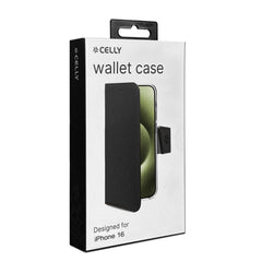 WALLY - Custodia a libro in pelle sintetica con chiusura flap magnetico, slot per carte e funzione stand colore nero compatibile con Apple iPhone 16 [IPHONE 16 CASES]