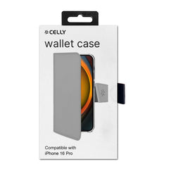 WALLY - Custodia a libro in pelle sintetica con chiusura flap magnetico, slot per carte e funzione stand colore grigio compatibile con Apple iPhone 16 Pro [IPHONE 16 CASES]