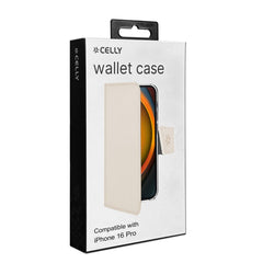 WALLY - Custodia a libro in pelle sintetica con chiusura flap magnetico, slot per carte e funzione stand colore sabbia compatibile con Apple iPhone 16 Pro [IPHONE 16 CASES]