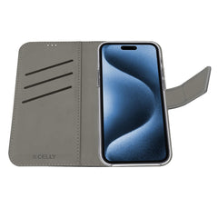WALLY - Custodia a libro in pelle sintetica con chiusura flap magnetico, slot per carte e funzione stand colore nero compatibile con Apple iPhone 16 Pro [IPHONE 16 CASES]