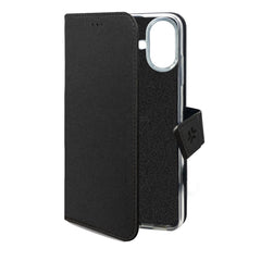 WALLY - Custodia a libro in pelle sintetica con chiusura flap magnetico, slot per carte e funzione stand colore nero compatibile con Apple iPhone 16 Plus [IPHONE 16 CASES]