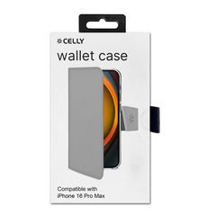 WALLY - Custodia a libro in pelle sintetica con chiusura flap magnetico, slot per carte e funzione stand colore grigio compatibile con Apple iPhone 16 Pro Max [IPHONE 16 CASES]