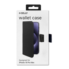 WALLY - Custodia a libro in pelle sintetica con chiusura flap magnetico, slot per carte e funzione stand colore nero compatibile con Apple iPhone 16 Pro Max [IPHONE 16 CASES]