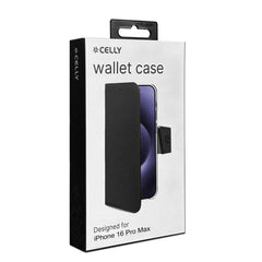 WALLY - Custodia a libro in pelle sintetica con chiusura flap magnetico, slot per carte e funzione stand colore nero compatibile con Apple iPhone 16 Pro Max [IPHONE 16 CASES]