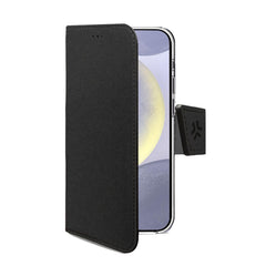 WALLY - Custodia a libro in pelle sintetica con chiusura flap magnetico, slot per carte e funzione stand colore nero compatibile con Samsung Galaxy S25+ 5G