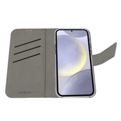 WALLY - Custodia a libro in pelle sintetica con chiusura flap magnetico, slot per carte e funzione stand colore nero compatibile con Samsung Galaxy S25+ 5G