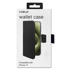 WALLY - Custodia a libro in pelle sintetica con chiusura flap magnetico, slot per carte e funzione stand colore nero compatibile con Apple iPhone 17 [IPHONE 17 CASES]