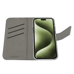WALLY - Custodia a libro in pelle sintetica con chiusura flap magnetico, slot per carte e funzione stand colore nero compatibile con Apple iPhone 17 [IPHONE 17 CASES]