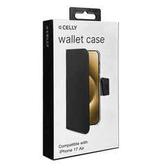 WALLY - Custodia a libro in pelle sintetica con chiusura flap magnetico, slot per carte e funzione stand colore nero compatibile con Apple iPhone Air [IPHONE 17 CASES]