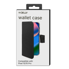 WALLY - Custodia a libro in pelle sintetica con chiusura flap magnetico, slot per carte e funzione stand colore nero compatibile con Google Pixel 10/ Pixel 10 Pro