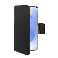WALLY - Custodia a libro in pelle sintetica con chiusura flap magnetico, slot per carte e funzione stand colore nero compatibile con Samsung Galaxy S25 FE