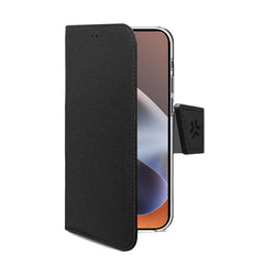 WALLY - Custodia a libro in pelle sintetica con chiusura flap magnetico, slot per carte e funzione stand colore nero compatibile con Motorola G86/ G86 Power