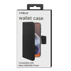 WALLY - Custodia a libro in pelle sintetica con chiusura flap magnetico, slot per carte e funzione stand colore nero compatibile con Motorola G86/ G86 Power