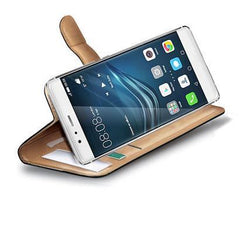 WALLY - Custodia a libro in pelle sintetica con chiusura flap magnetico, slot per carte e funzione stand colore nero compatibile con Huawei P9 Plus