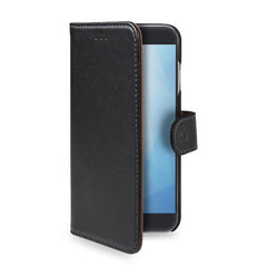 WALLY - Custodia a libro in pelle sintetica con chiusura flap magnetico, slot per carte e funzione stand colore nero compatibile con Huawei Y5II