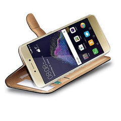 WALLY - Custodia a libro in pelle sintetica con chiusura flap magnetico, slot per carte e funzione stand colore nero compatibile con Huawei P8 Lite 2017