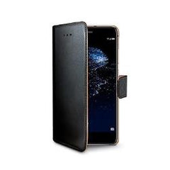WALLY - Custodia a libro in pelle sintetica con chiusura flap magnetico, slot per carte e funzione stand colore nero compatibile con Huawei P10 Lite