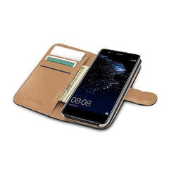 WALLY - Custodia a libro in pelle sintetica con chiusura flap magnetico, slot per carte e funzione stand colore nero compatibile con Huawei P10 Lite