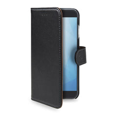 WALLY - Custodia a libro in pelle sintetica con chiusura flap magnetico, slot per carte e funzione stand colore nero compatibile con Honor 9