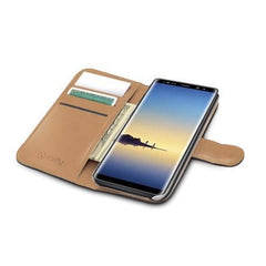 WALLY - Custodia a libro in pelle sintetica con chiusura flap magnetico, slot per carte e funzione stand colore nero compatibile con Samsung Galaxy Note 8