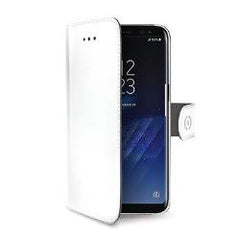 WALLY - Custodia a libro in pelle sintetica con chiusura flap magnetico, slot per carte e funzione stand colore bianco compatibile con Samsung Galaxy S8+